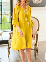 Damen Freizeitkleid Mit Rüschen – Hüftlang Lockeres Sommer Outfit in Gelb