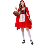 Damen nan klassisches Märchenkostüm mit Kapuze, Tüllrock und Schürze Drune in 078【Kleid + Schürze + Umhang】