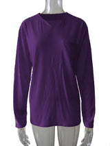 Damen nan legeres Langarmshirt mit V-Notch-Ausschnitt, Brusttasche und lockerer Oversize-Passform Drune in Mit Tasche - Dunkelviolett Langarm