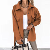 Damen nan oversized Hemdjacke aus Wollmischung mit aufgesetzten Pattentaschen Drune in Karamell