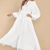 Damen Fließendes Button-Up Maxi-Kleid Drune in Weiß
