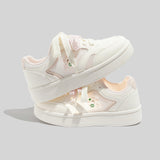 Damen Atmungsaktive Weiße Mesh Sneaker Mit Schnürung in Rosa