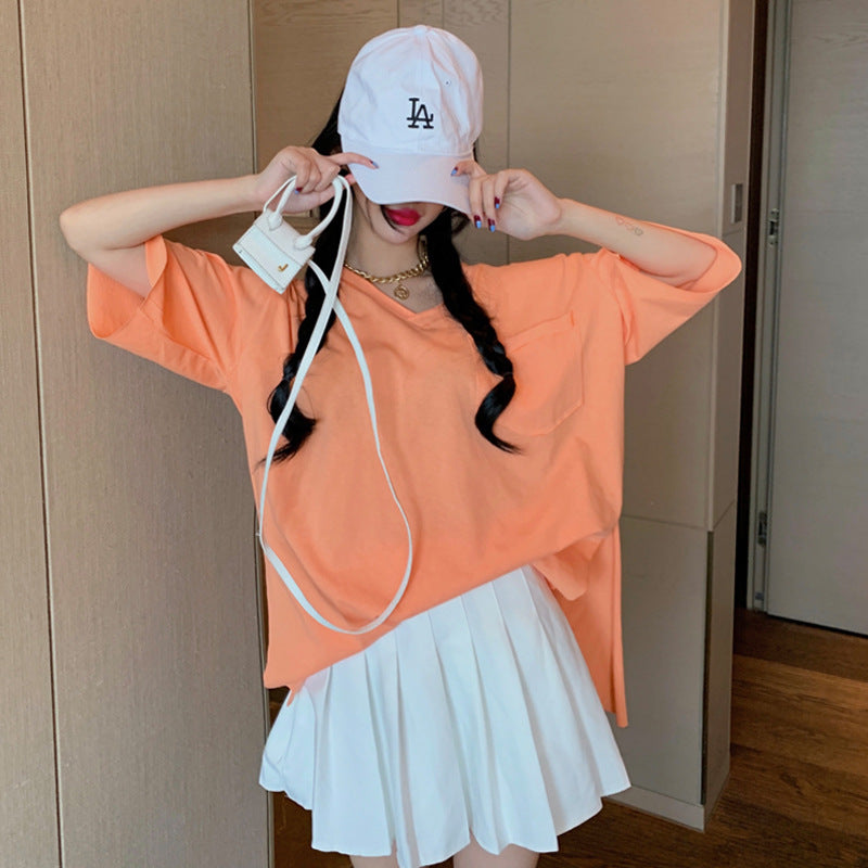 Damen Oversized V-Ausschnitt Top mit Taschen-Details Heidi-Mode