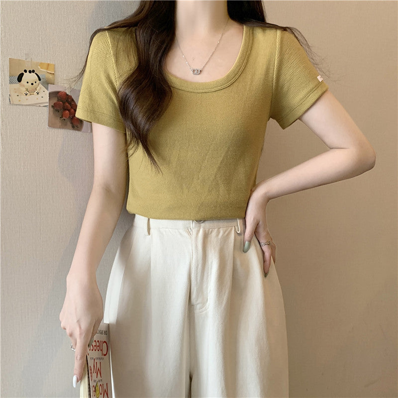 Femme Ripp-Strick Stretch Kurzarmtop Heidi-Mode