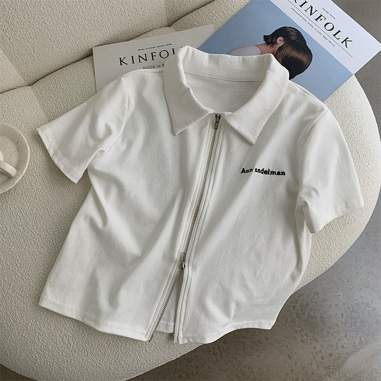 Femme Kurzarm Reißverschluss Polo Shirt Heidi-Mode