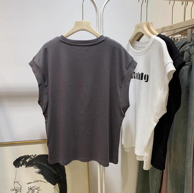 Femme Grafik Locker Sitz Ärmelloses T-Shirt Heidi-Mode