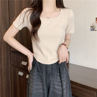 Femme Rippiertes Kurzes T-Shirt Heidi-Mode