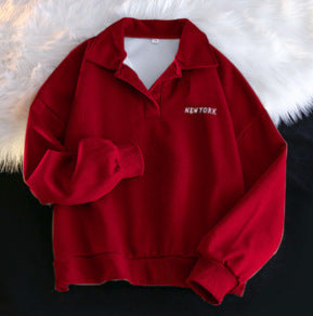 Damen Oversized Polo Stil Sweatshirt mit gesticktem Detail Heidi-Mode