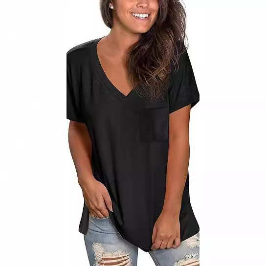 Damen lässiges V-Ausschnitt T-Shirt Heidi-Mode