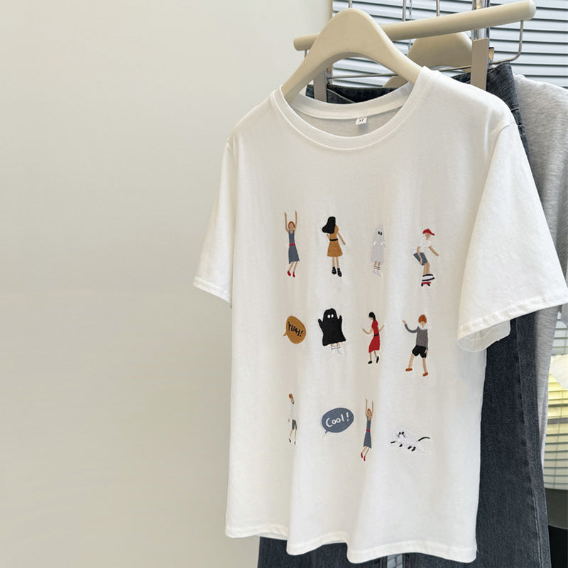 Femme Verspielt Illustriertes Grafik-T-Shirt Heidi-Mode