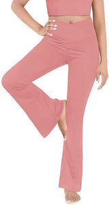 Damen nan taillenhohe Yogahose mit überkreuztem Bund und ausgestelltem Saum mit Schlitz Drune in Rosa