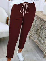 Damen nan taillierte Freizeithose mit Kordelzug und Umschlagbündchen Drune in Weinrot