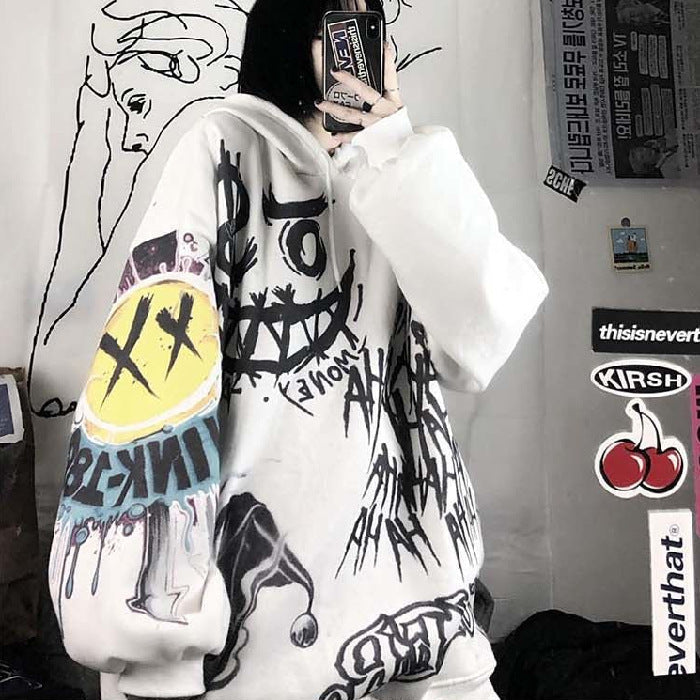 Femme Oversized Grafik Pullover Hoodie Heidi-Mode