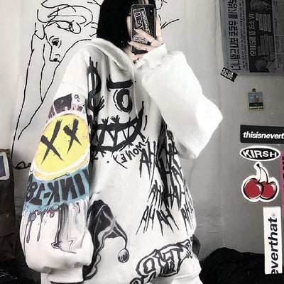 Femme Oversized Grafik Pullover Hoodie Heidi-Mode