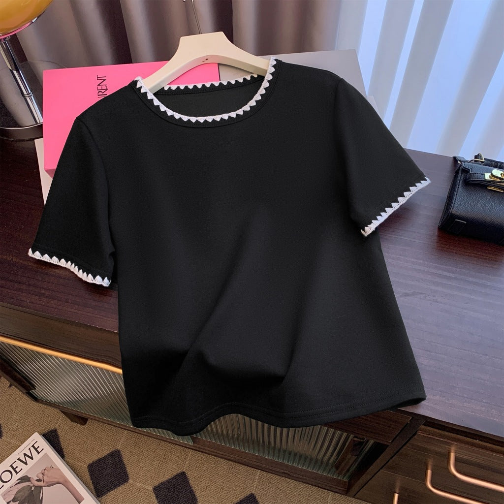 Femme Kurzarm-T-Shirt mit dekorativem Saum Heidi-Mode