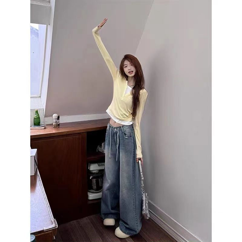 Femme Leichtgewicht Geschichteter Langarm Henley Top Heidi-Mode