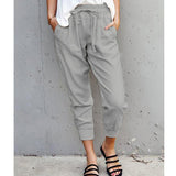 Damen nan lässige tapered Leinenhose mit elastischem Bund und Bündchen Drune in Grau