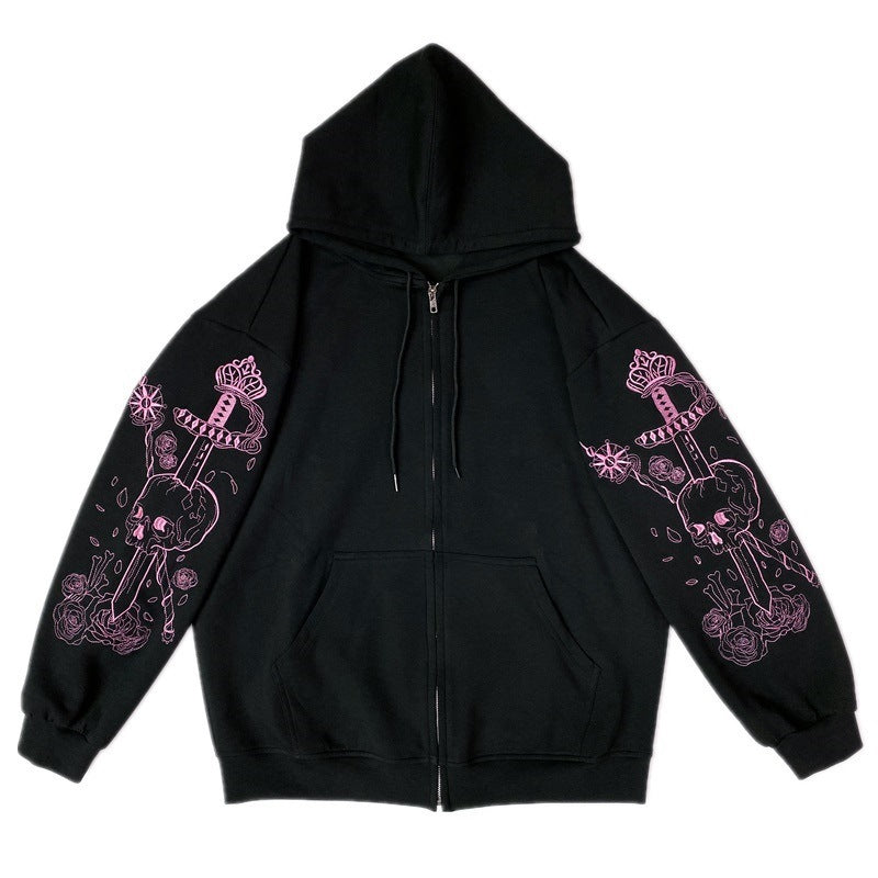 Femme Grafik Zip-Up Hoodie mit kräftigem künstlerischen Druck Heidi-Mode