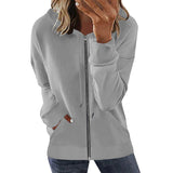 Damen nan Kapuzenjacke mit durchgehendem Reißverschluss, Kängurutaschen und elastischen Bündchen Drune in Hellgrau