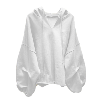 Femme Übergroße V-Ausschnitt Pullover Hoodie mit weiten Ärmeln Heidi-Mode