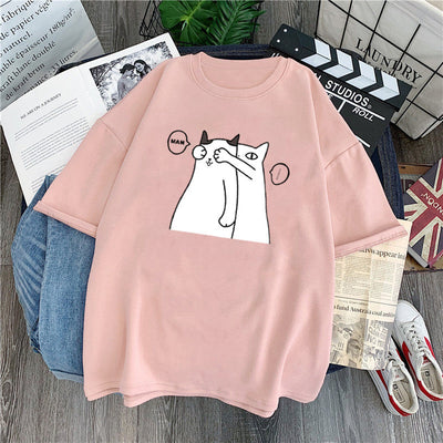 Femme Verspielt Grafik Katze T-Shirt Heidi-Mode