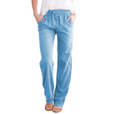 Damen nan leichte Leinenhose mit elastischem Bund Tunnelzug und weitem Bein Drune in Hellblau
