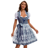 Damen nan traditionelles kurzes Dirndl mit Spitzenapron, Herzausschnitt, Puffärmeln und Schnürung Drune in 753870 Königsblau (Oberteil+Rock+Schürze+Schleife)