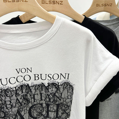 Femme Grafik Spitze Overlay T-Shirt Heidi-Mode