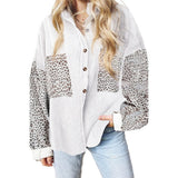 Damen nan oversized Hemdbluse mit Strukturstoff, Kontrastärmeln im Leo-Print und aufgesetzten Taschen Drune in Cremeweiß