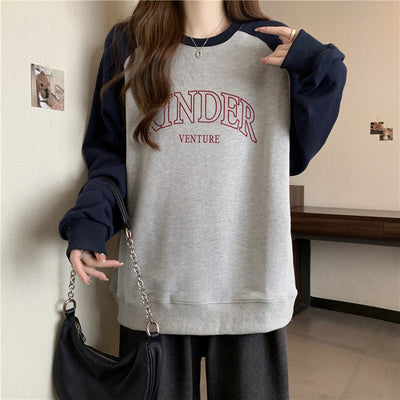 Femme Grafik Pullover Sweatshirt mit Kontrast-Raglanärmeln Heidi-Mode