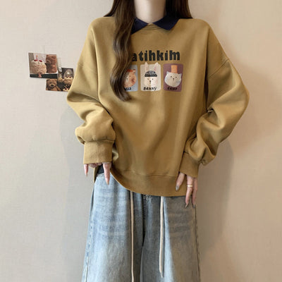 Damen Grafik Druck Sweatshirt mit stilvollem Kragen Heidi-Mode