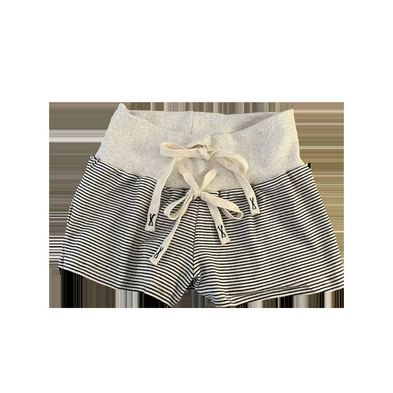 Damen Hochtaillierte Gestreifte Lounge-Shorts mit Verstellbarem Kordelzug Heidi-Mode