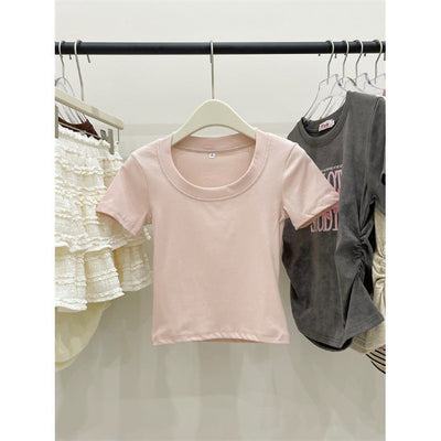 Femme Kurzarm Rundhals Baumwoll T-Shirt Heidi-Mode