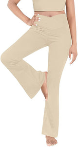 Damen nan taillenhohe Yogahose mit überkreuztem Bund und ausgestelltem Saum mit Schlitz Drune in Apricot