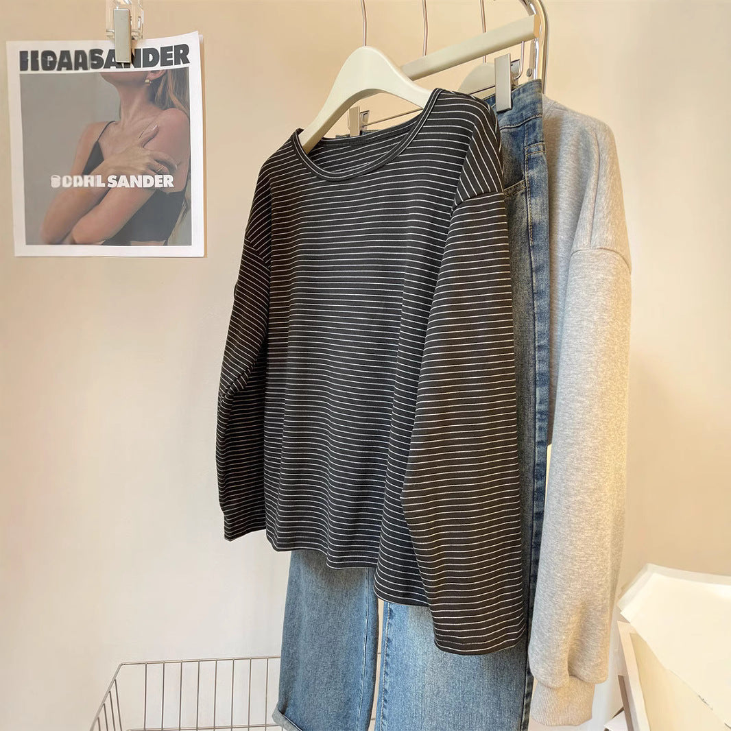 Femme Entspanntes Fit Gestreiftes Langarmtop Heidi-Mode