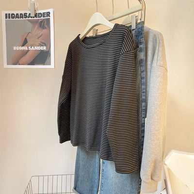 Femme Entspanntes Fit Gestreiftes Langarmtop Heidi-Mode