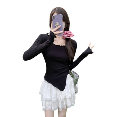 Damen Langarm Ripp-Top mit Daumenloch-Detail Heidi-Mode