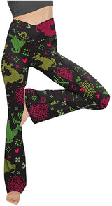 Damen nan taillenhohe Yogahose mit überkreuztem Bund und ausgestelltem Saum mit Schlitz Drune in Weihnachtsschwarz