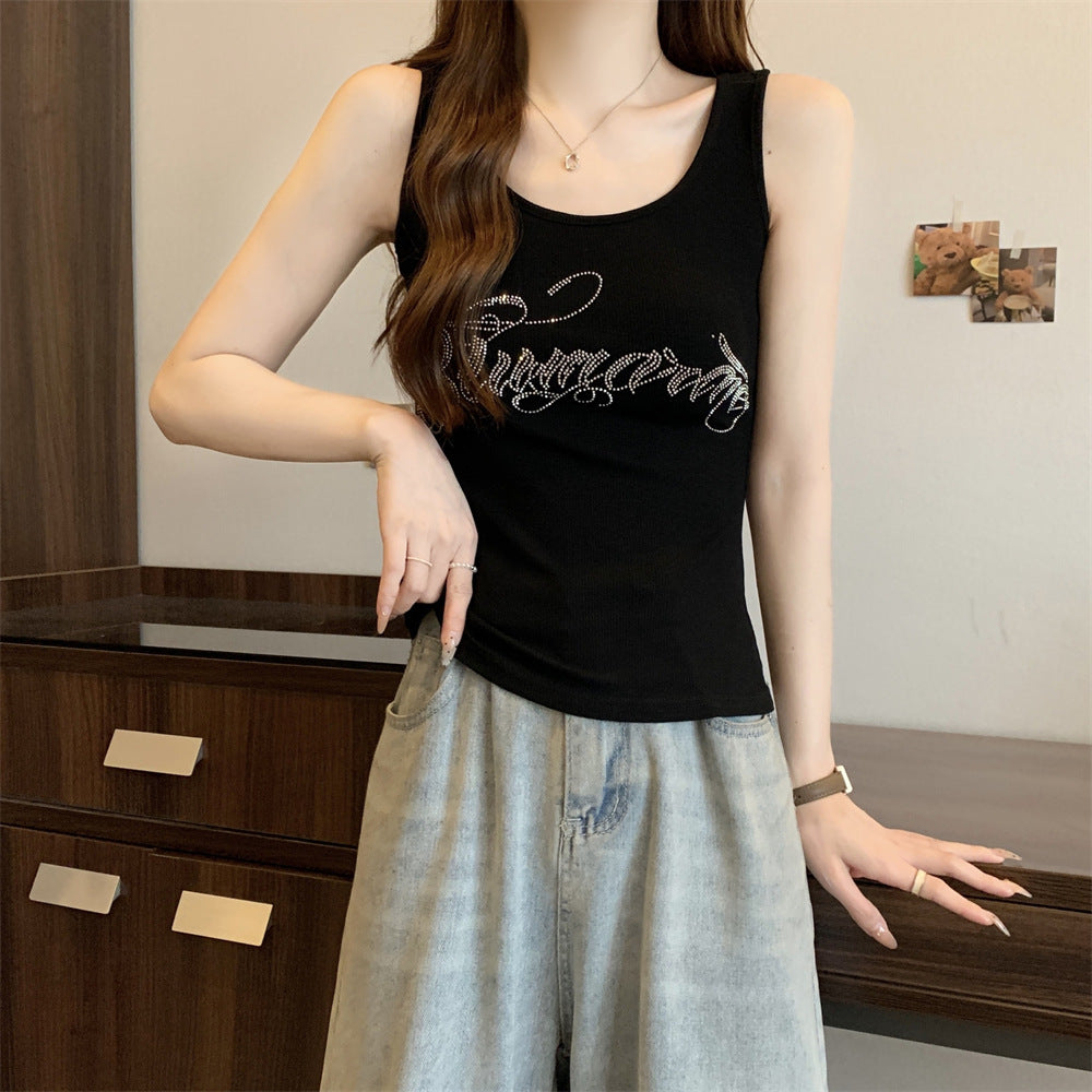 Damen Sleek Rippentop mit Strassdetails Heidi-Mode