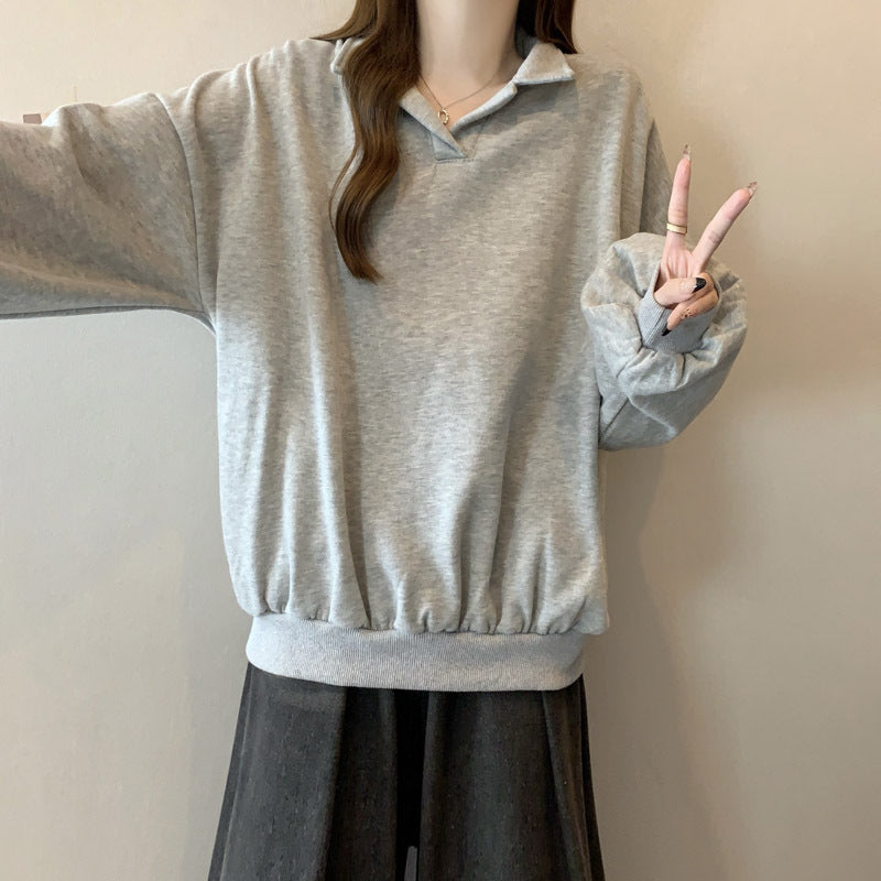 Damen Relaxed Fit Polo Style Sweatshirt mit Ballonärmeln Heidi-Mode