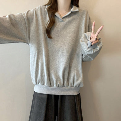 Damen Relaxed Fit Polo Style Sweatshirt mit Ballonärmeln Heidi-Mode