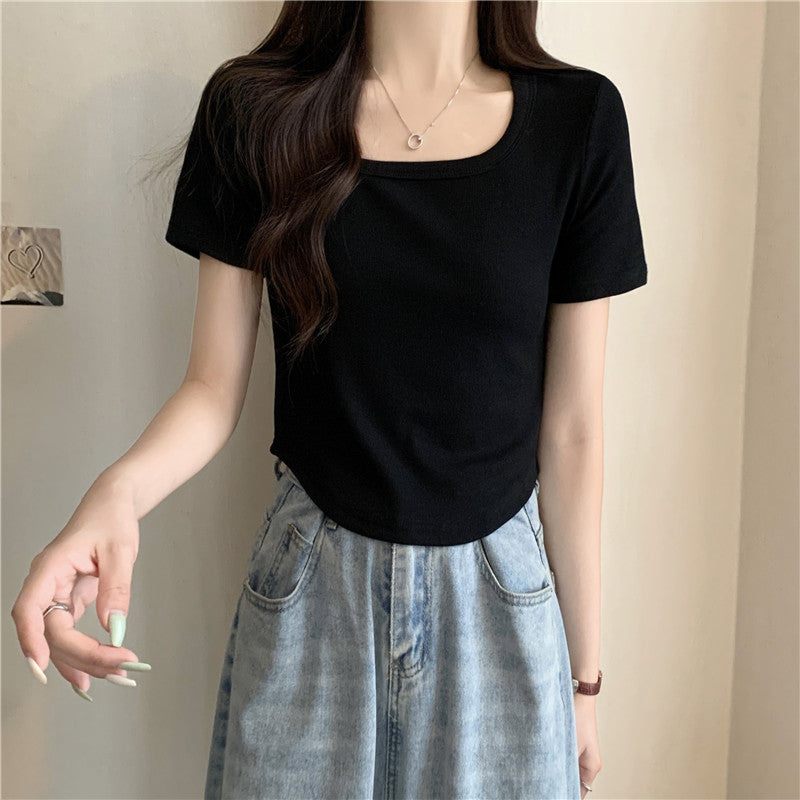 Femme Rippiertes Kurzes T-Shirt Heidi-Mode