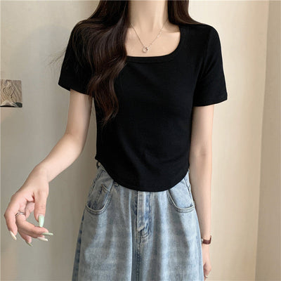 Femme Rippiertes Kurzes T-Shirt Heidi-Mode