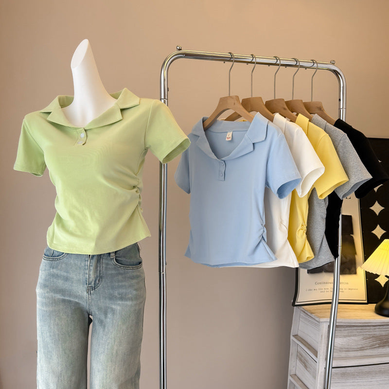 Femme Poloshirt mit kurzen Ärmeln und Kordelzugdetail Heidi-Mode