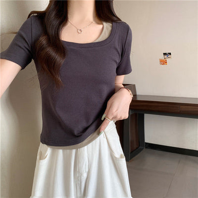 Femme Gestuftes Crop-Top mit Kontrast-Unterhemd Heidi-Mode