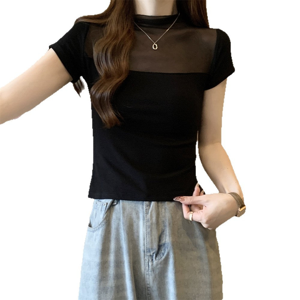 Femme Transparente Einsätze Kurzarm Oberteil Heidi-Mode