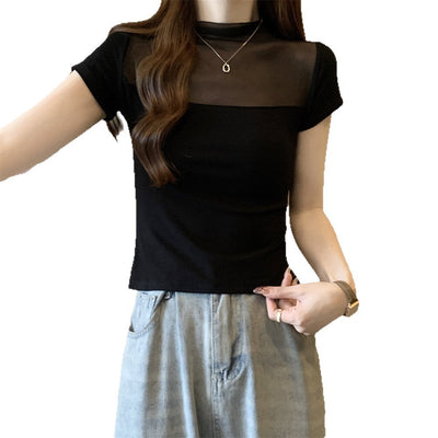 Femme Transparente Einsätze Kurzarm Oberteil Heidi-Mode