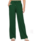 Damen nan weite Loungewear-Hose mit hohem Elastikbund Kordelzug Seitentaschen und legerer Palazzo-Passform Drune in Grün