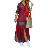 Damen nan langes Hemdkleid mit floralem Muster und seitlichem Schlitz Drune in Weinrot+Grau