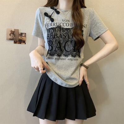 Femme Spitzen-Detail Grafik T-Shirt Heidi-Mode